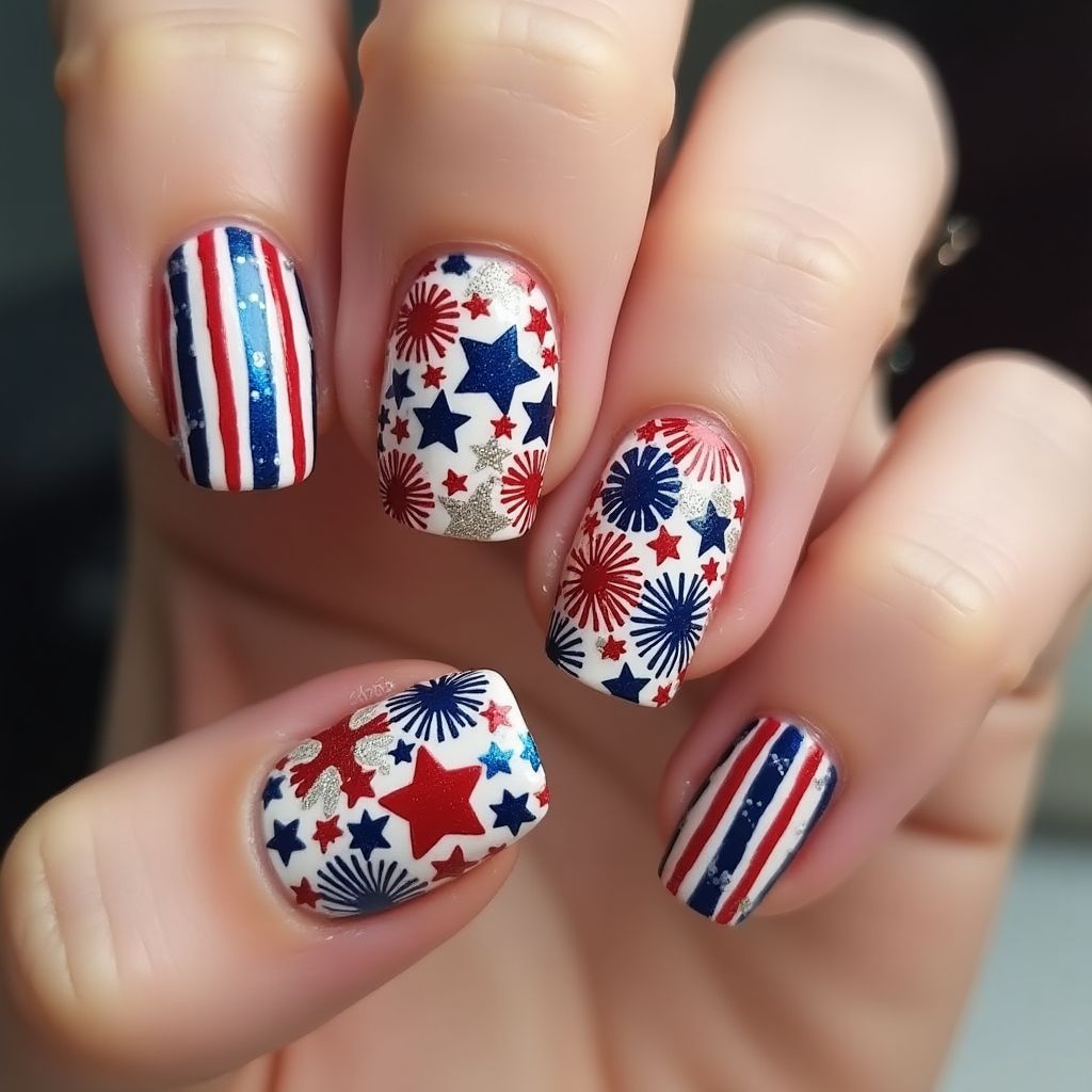 4th Of July Orangewood Sticks Nail Design