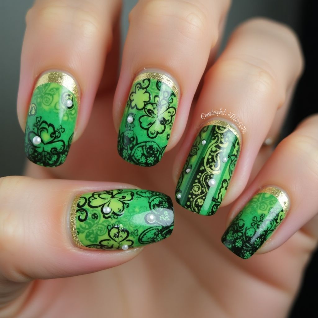 St Patrick's Day Orangewood Sticks Nail Design