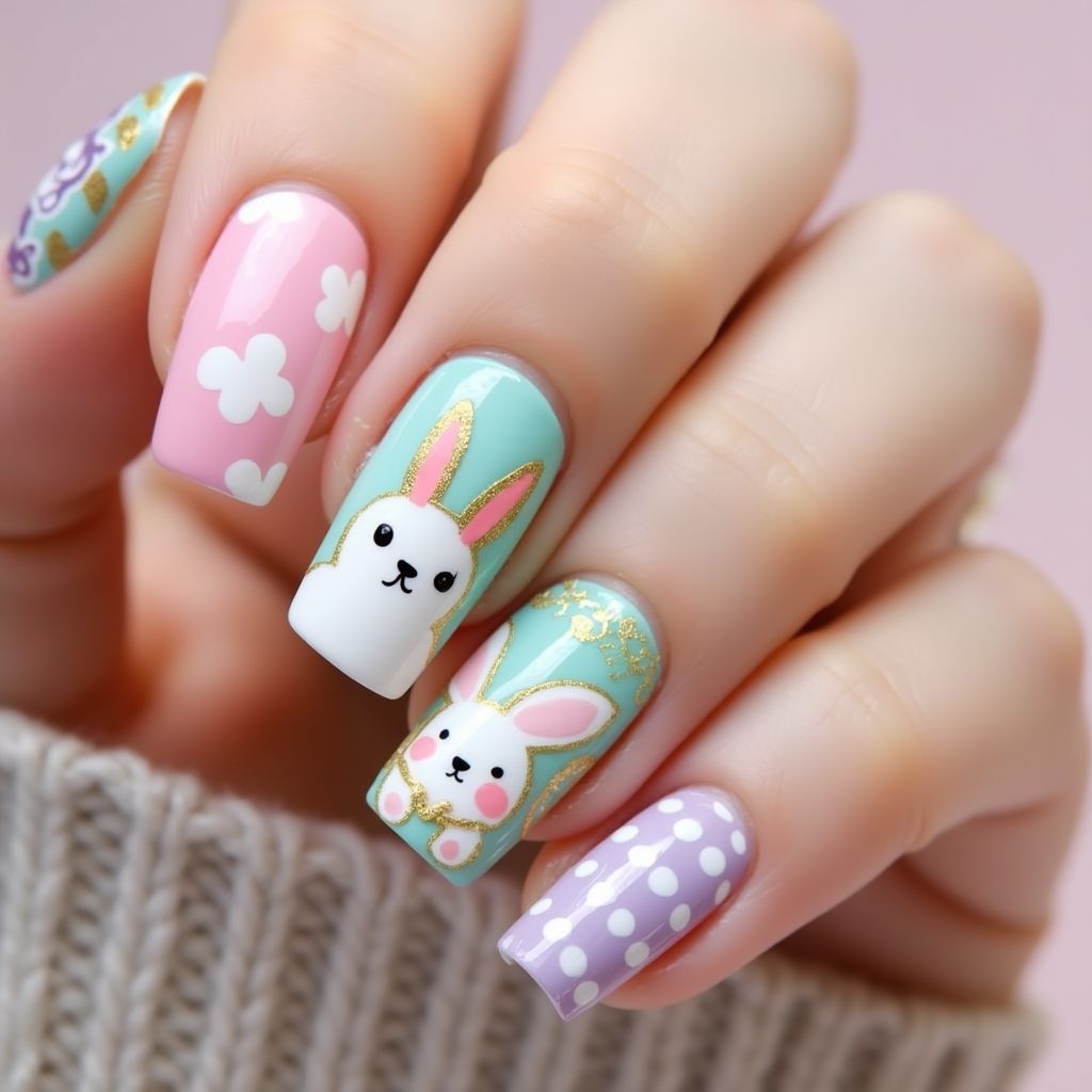 Easter Acrylic Powder Nail Design