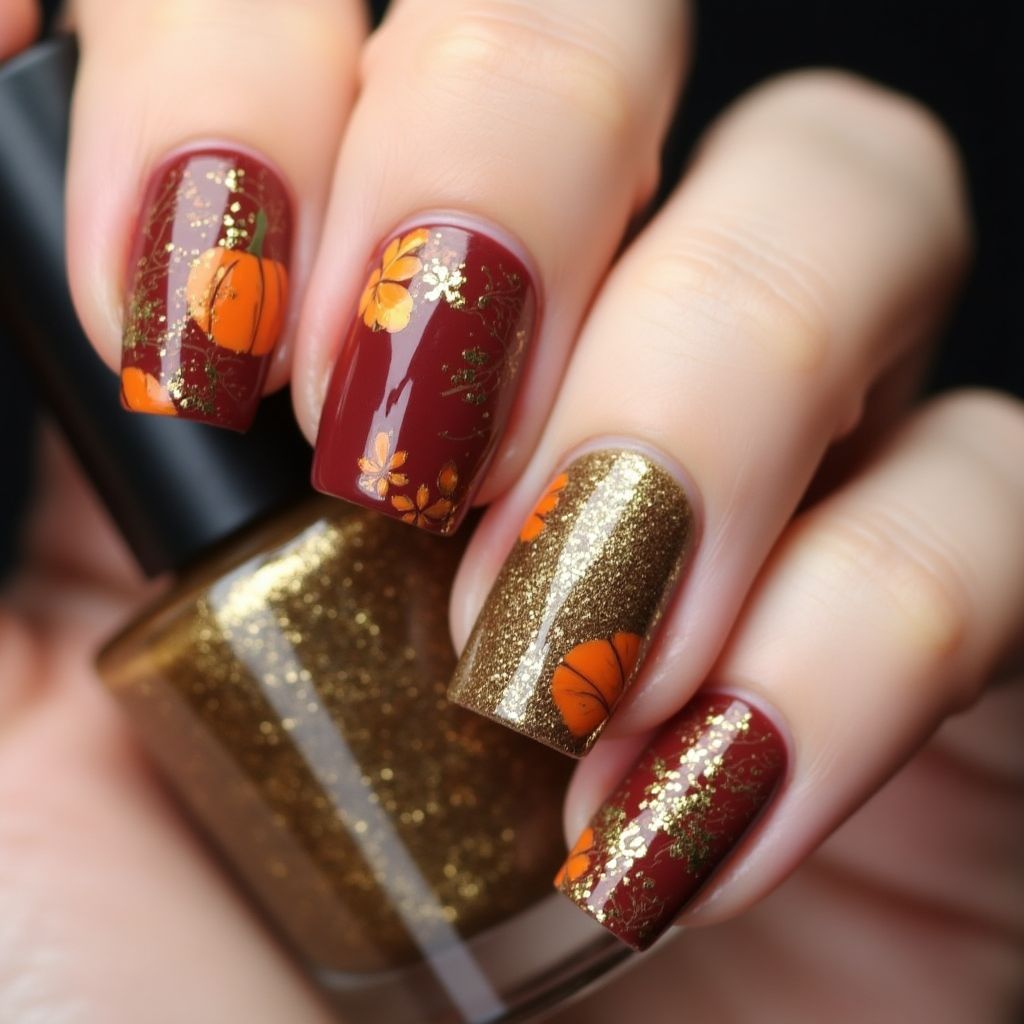Thanksgiving Acrylic Powder Nail Design