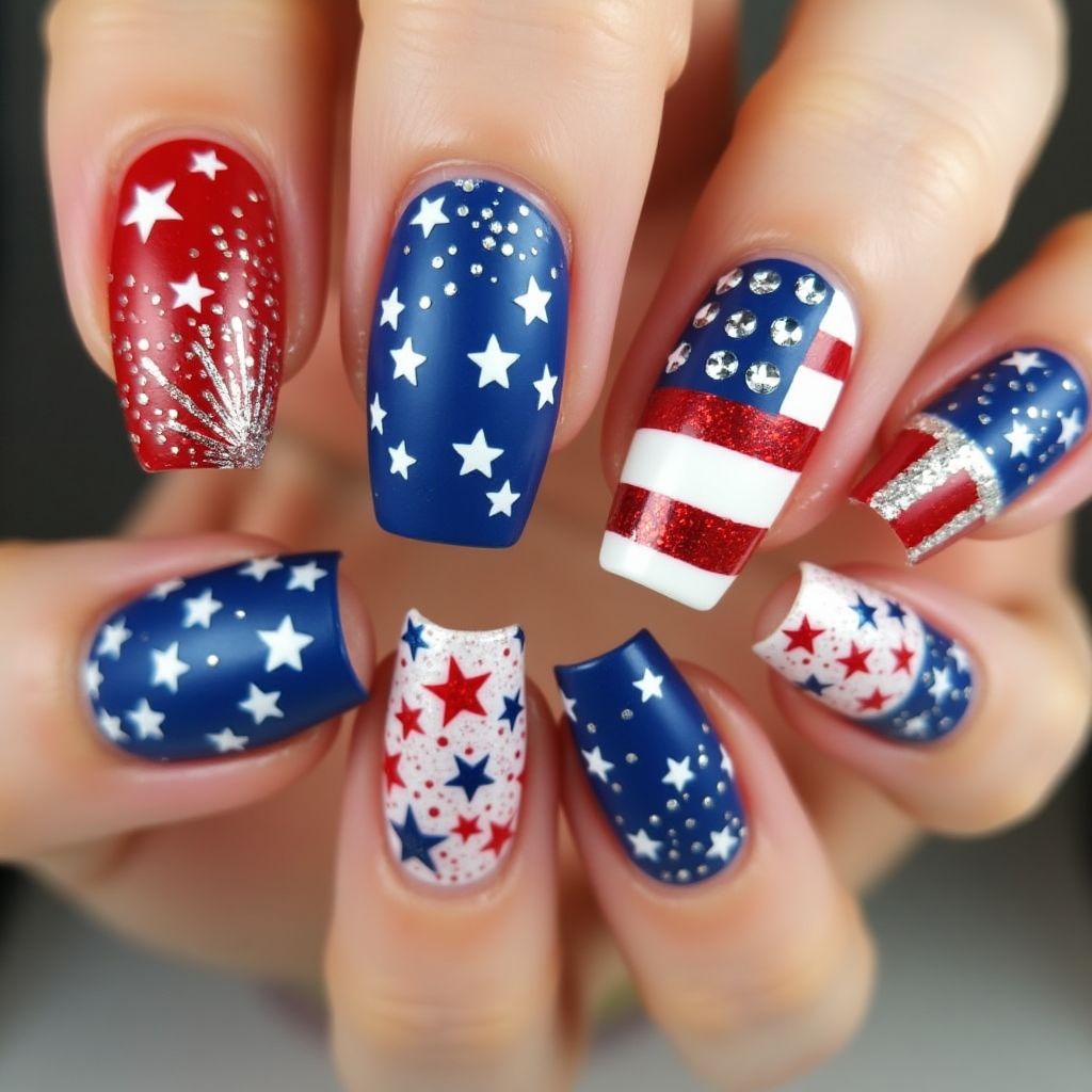 4th Of July Acrylic Powder Nail Design