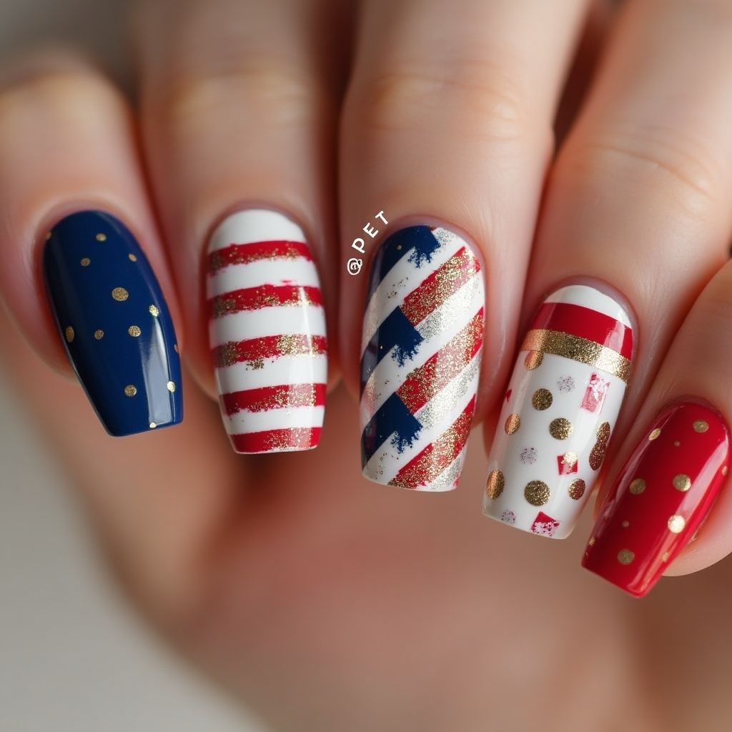 Labor Day Striping Tape Nail Design