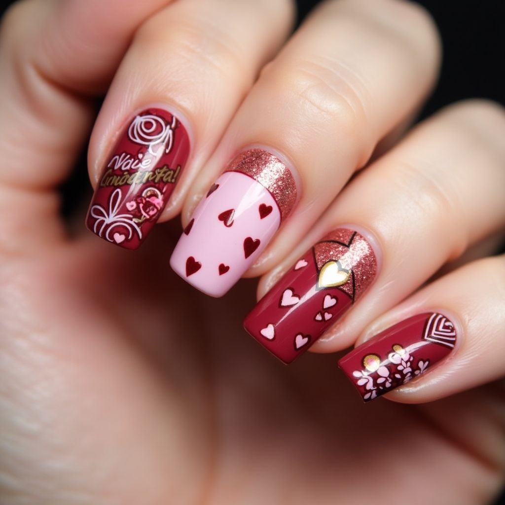 Valentine's Day Magnetic Polish Nail Design