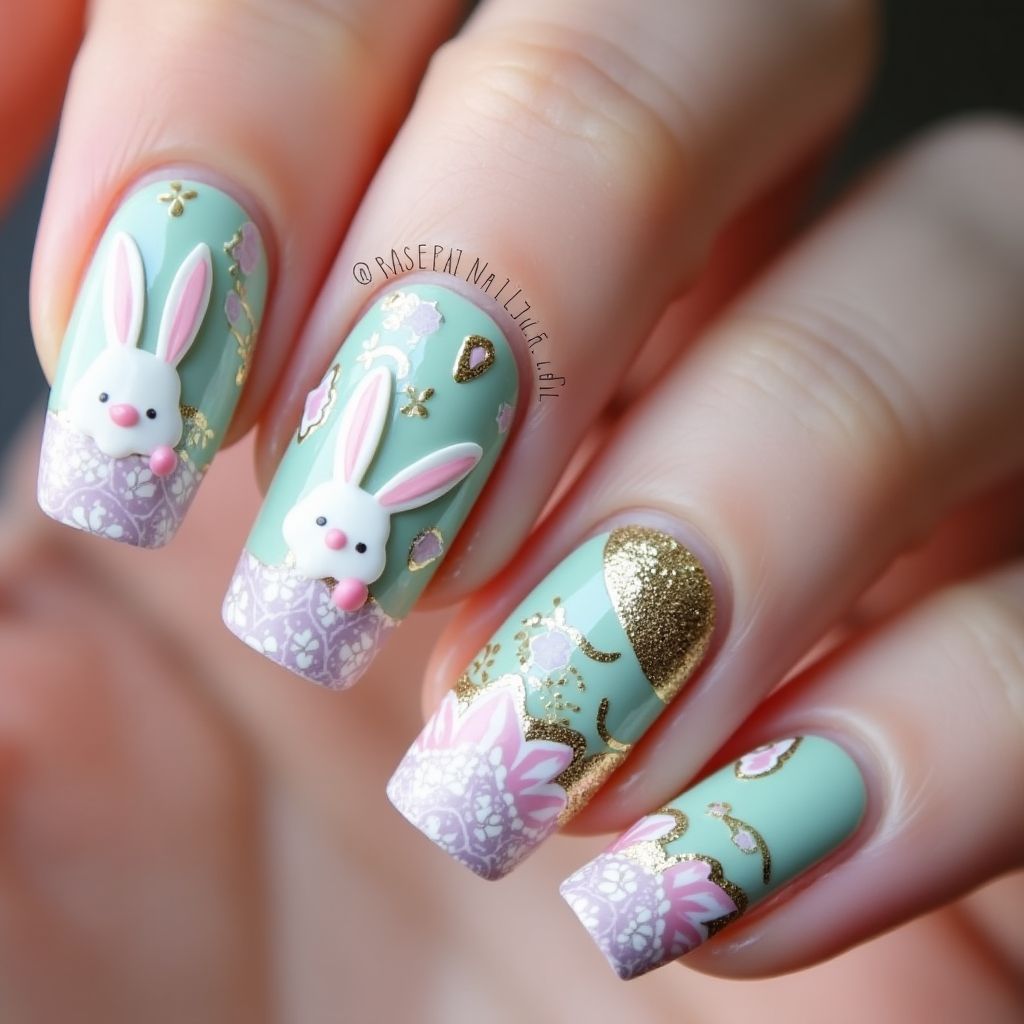 Easter Magnetic Polish Nail Design