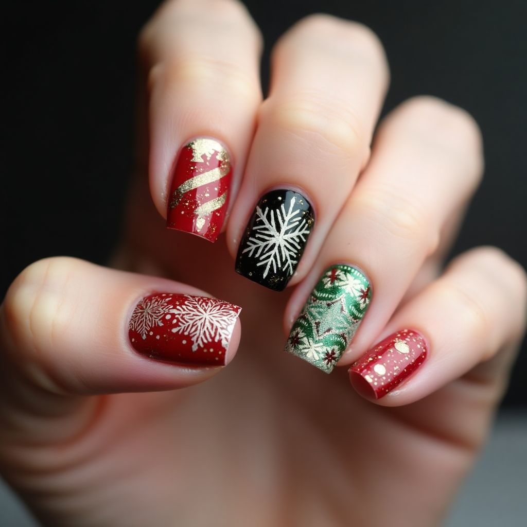 Christmas Holo Powder Nail Design