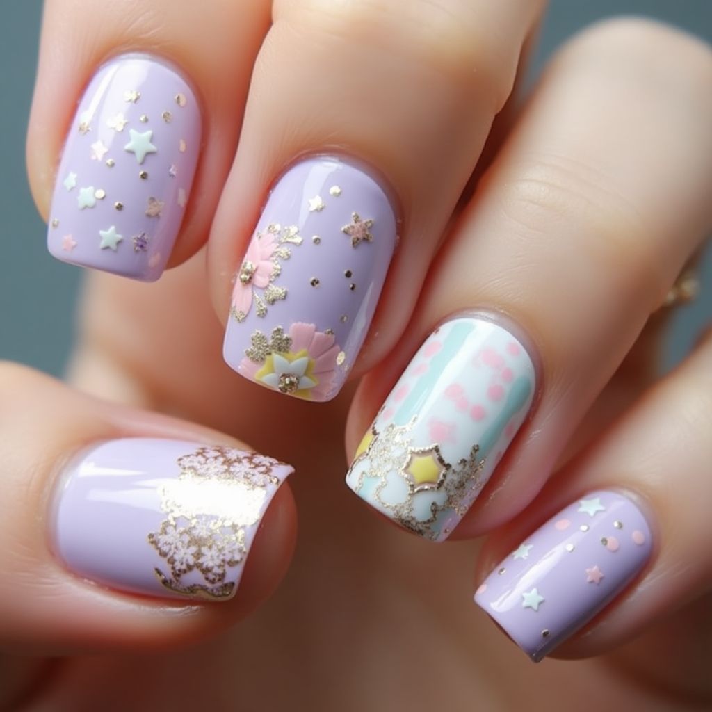 Easter Holo Powder Nail Design