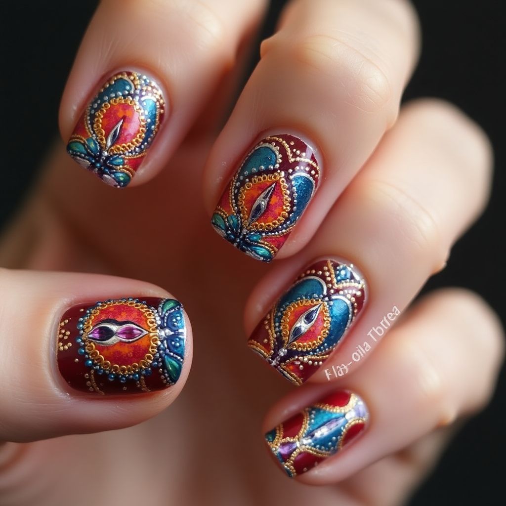 Diwali Nail Glue Nail Design