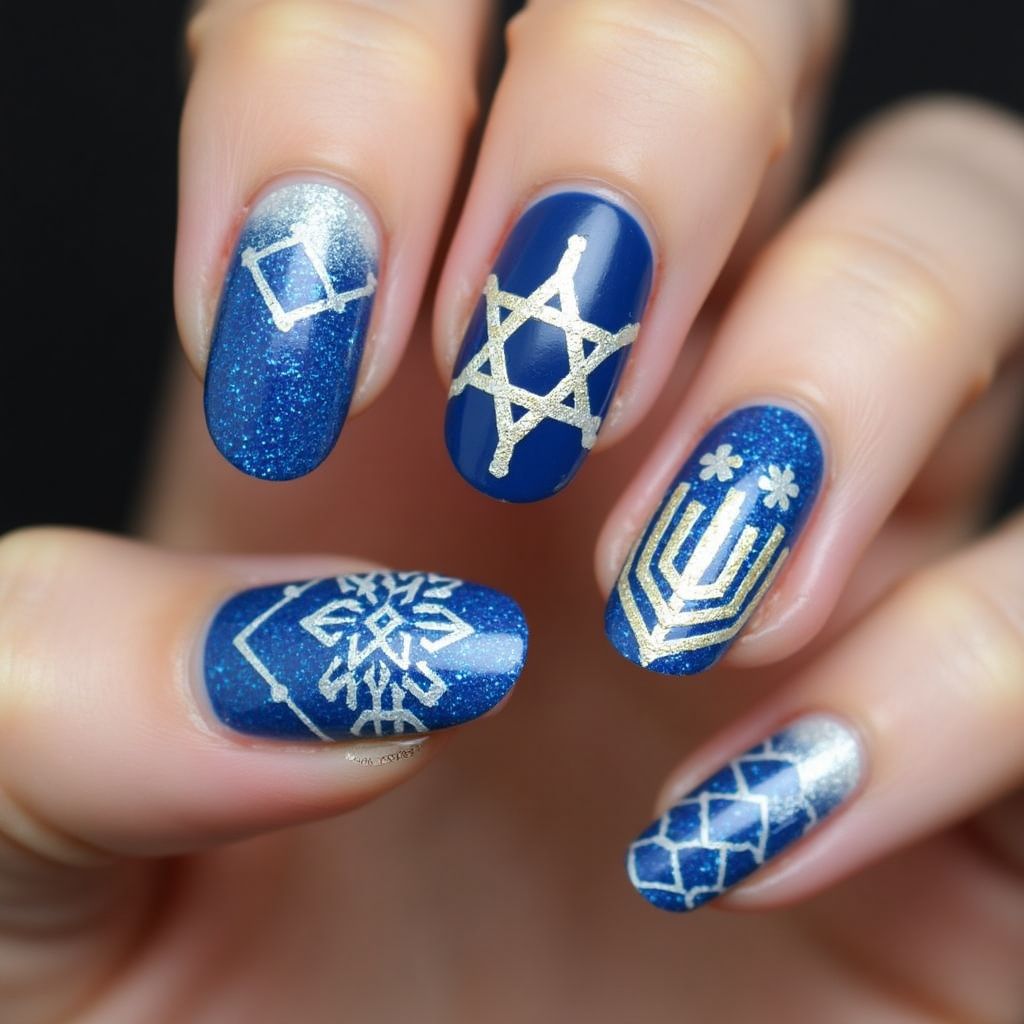 Hanukkah Color Changing Polish Nail Design