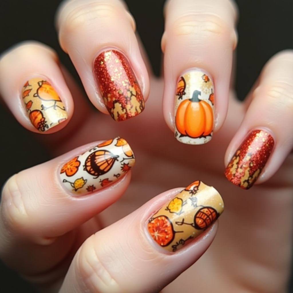 Thanksgiving Sequins Nail Design