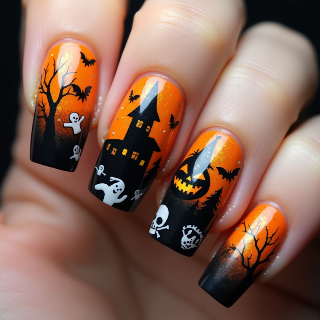 Halloween Builder Gel Nail Design
