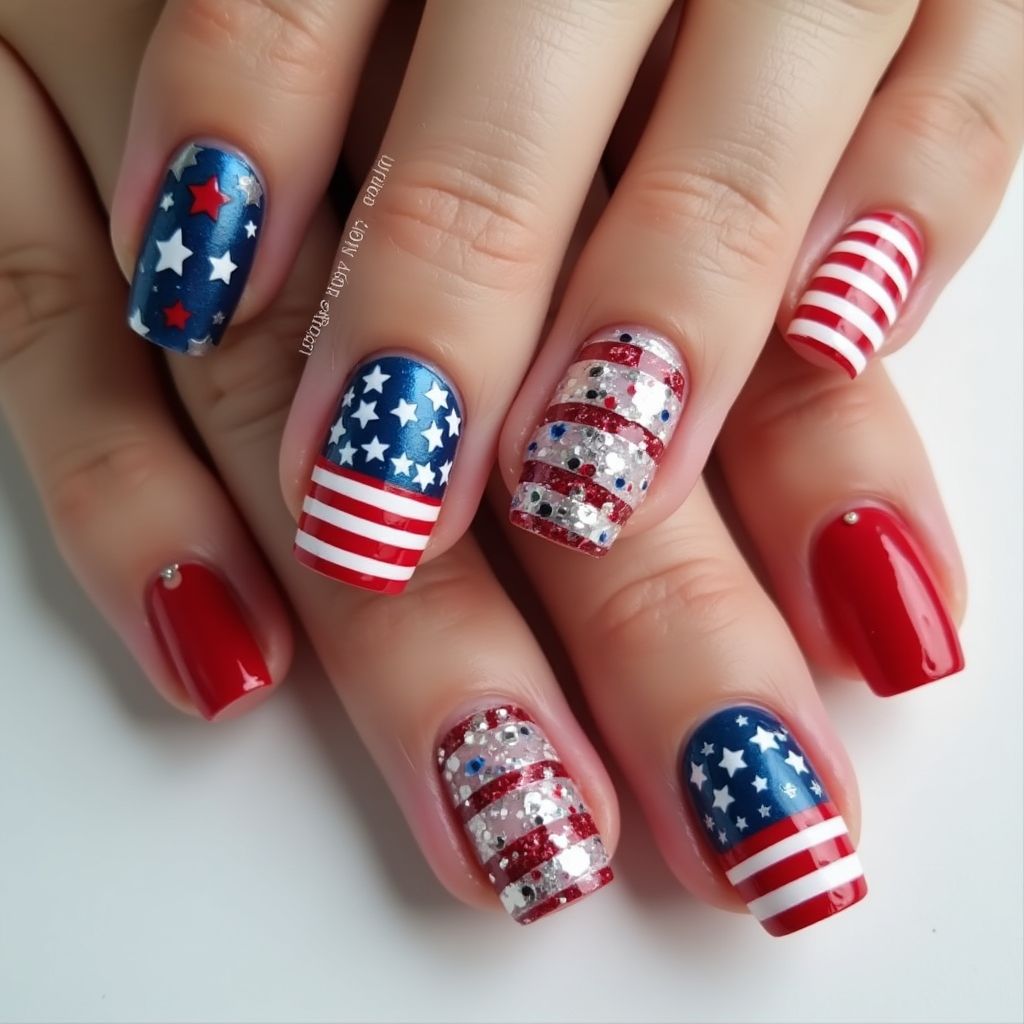 4th Of July Base Coat Nail Design