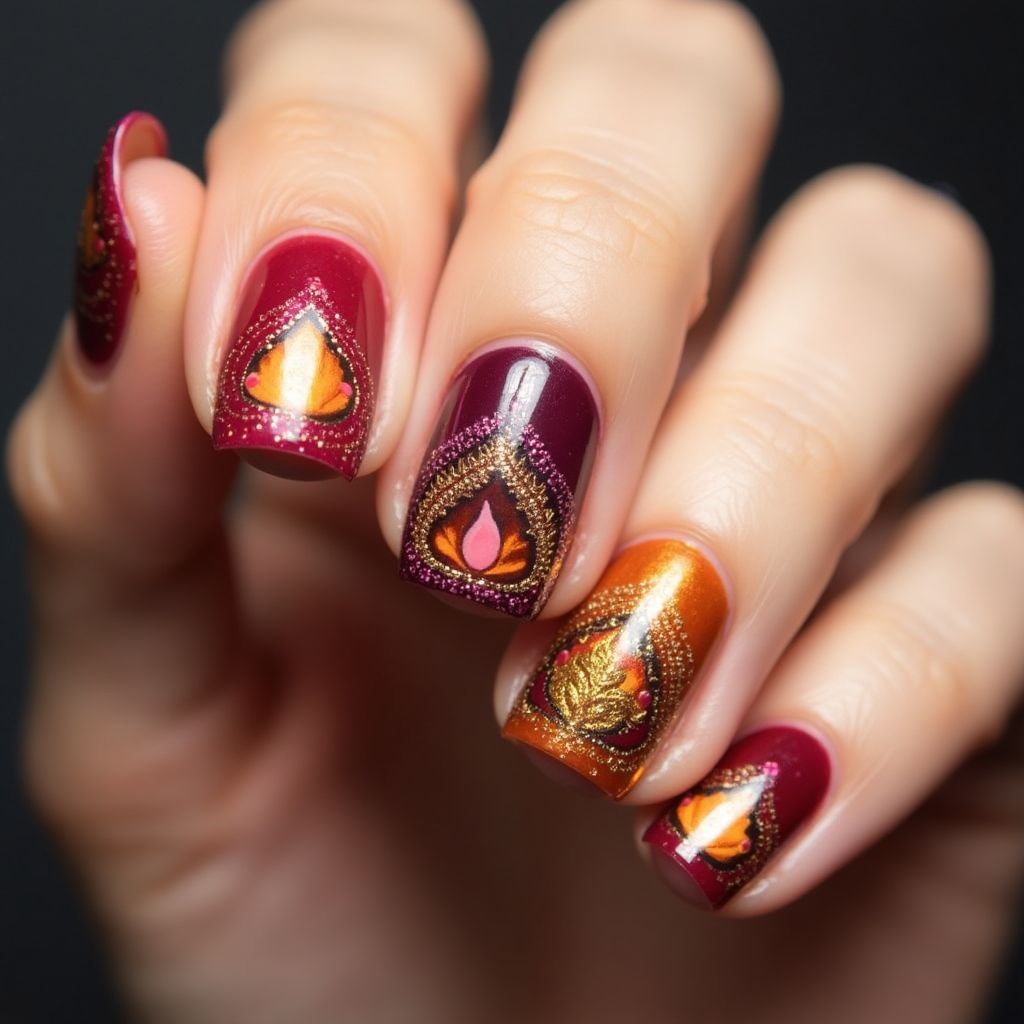 Diwali Magnetic Polish Nail Design
