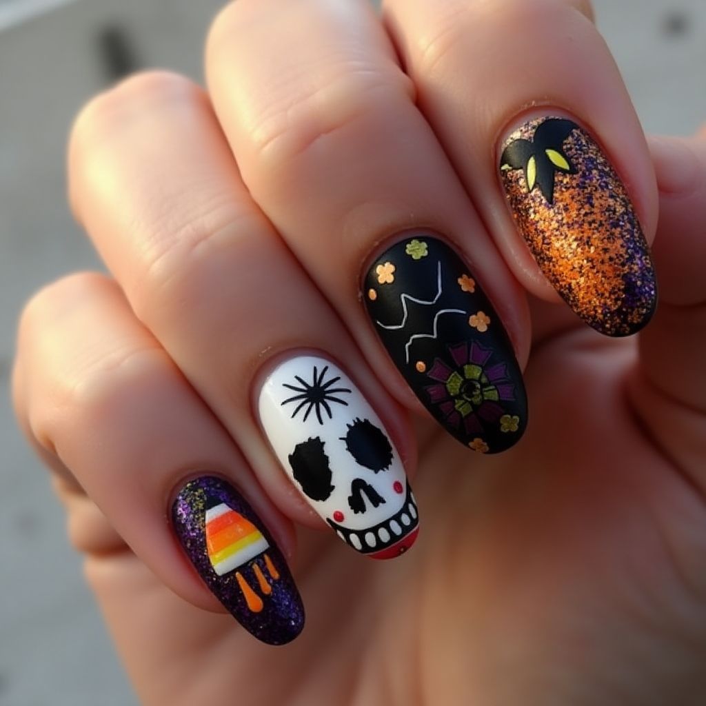 Halloween Caviar Beads Nail Design