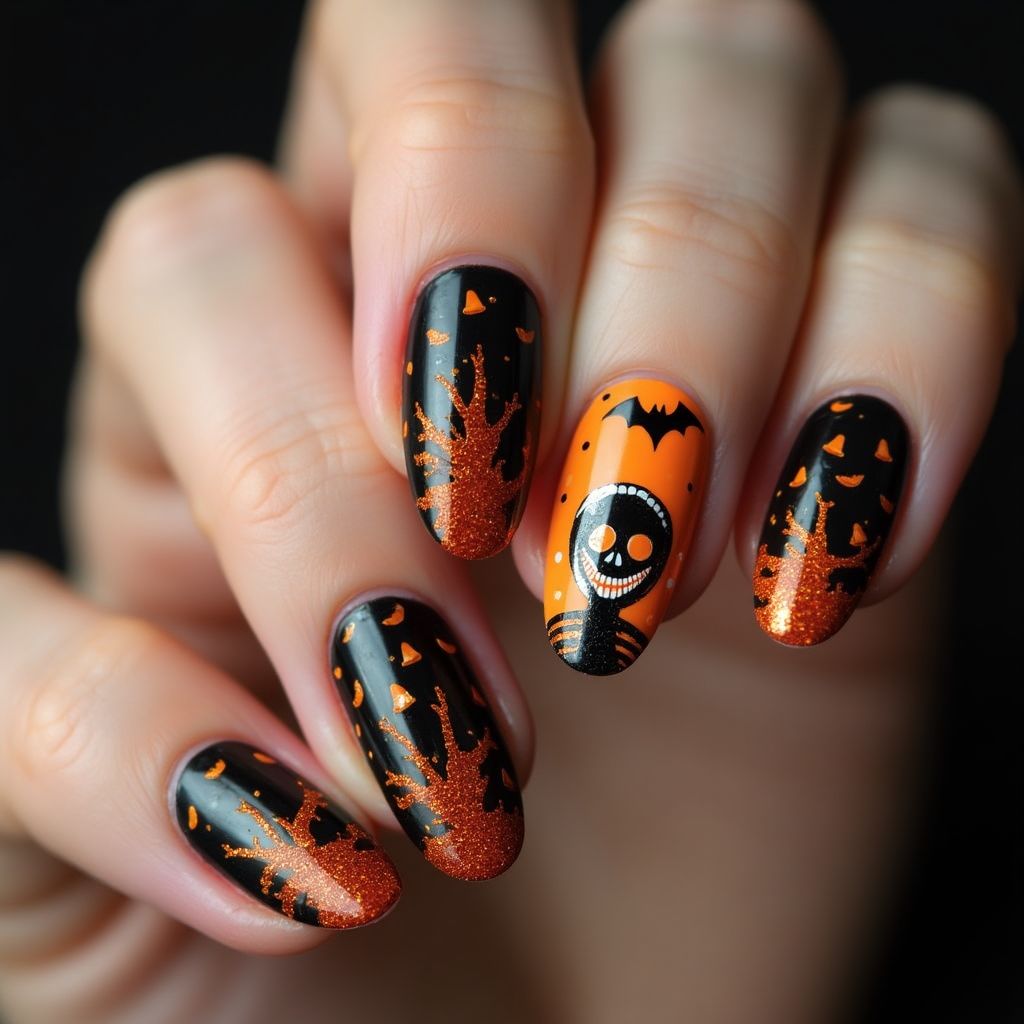Halloween Orangewood Sticks Nail Design