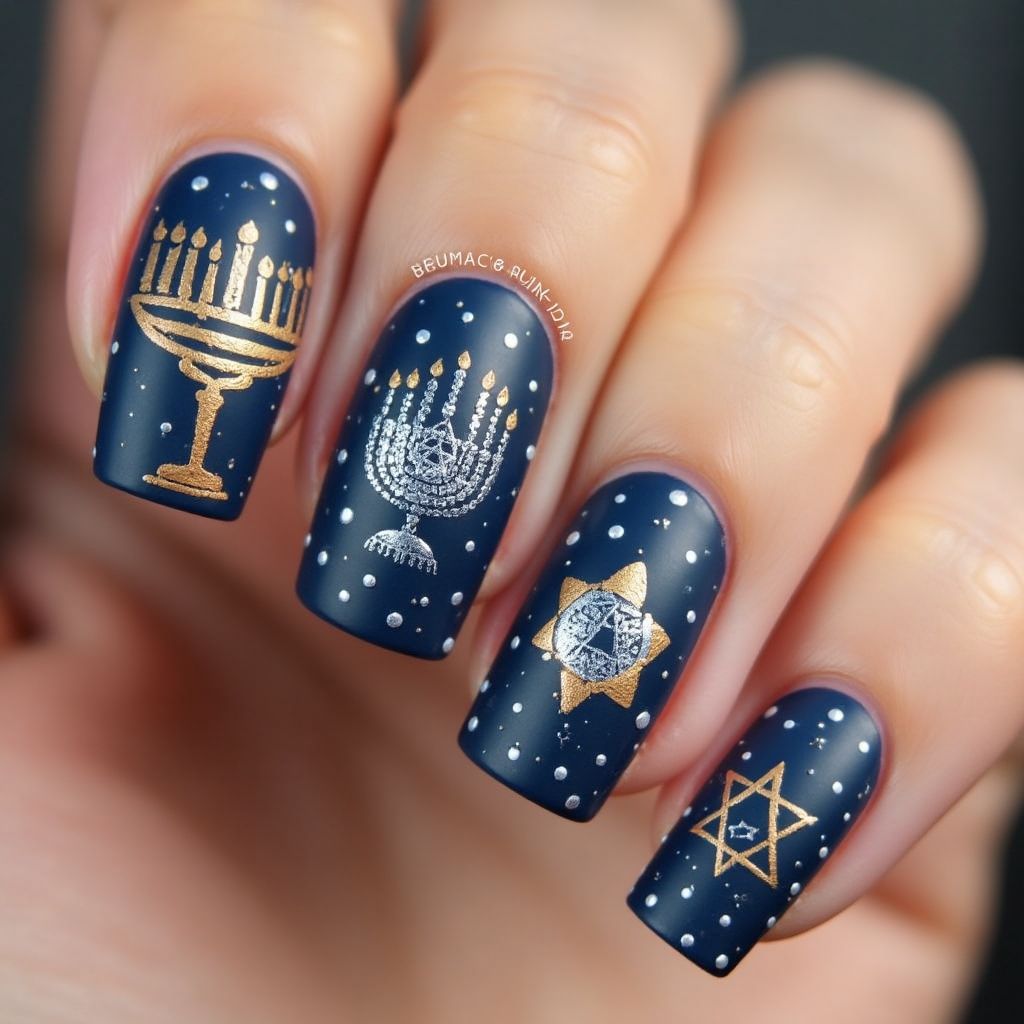 Hanukkah Wax Pencils Nail Design