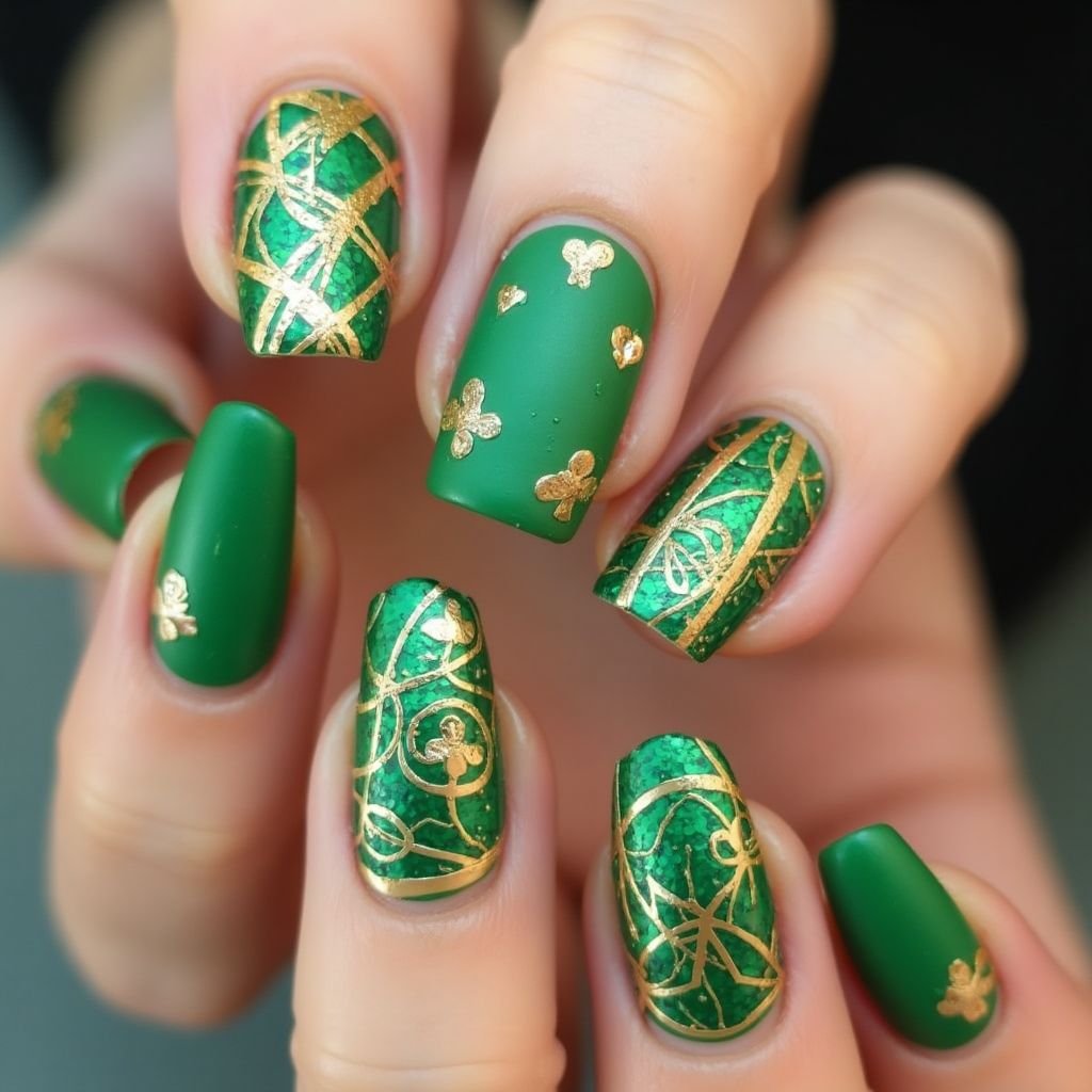 St Patrick's Day Acrylic Powder Nail Design