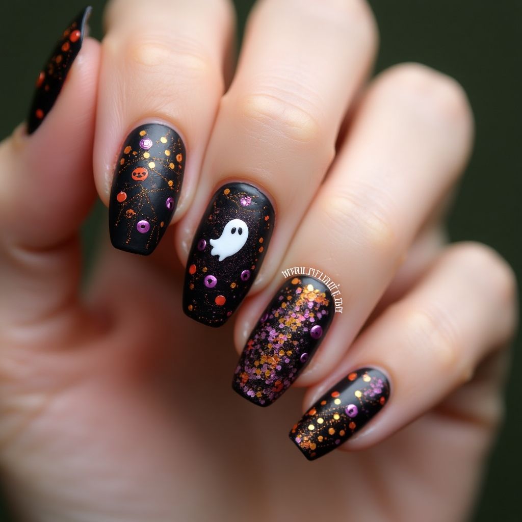 Halloween Sequins Nail Design