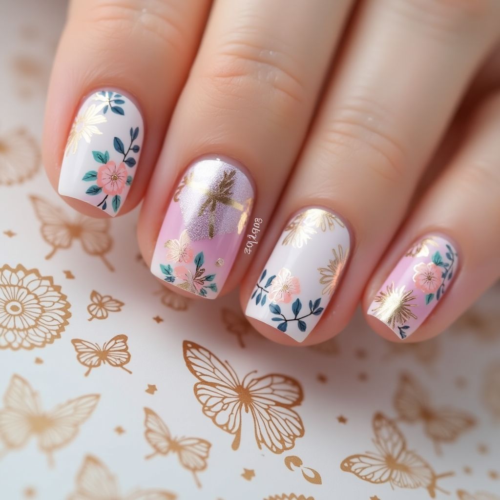 Mother's Day Nail Foil Nail Design