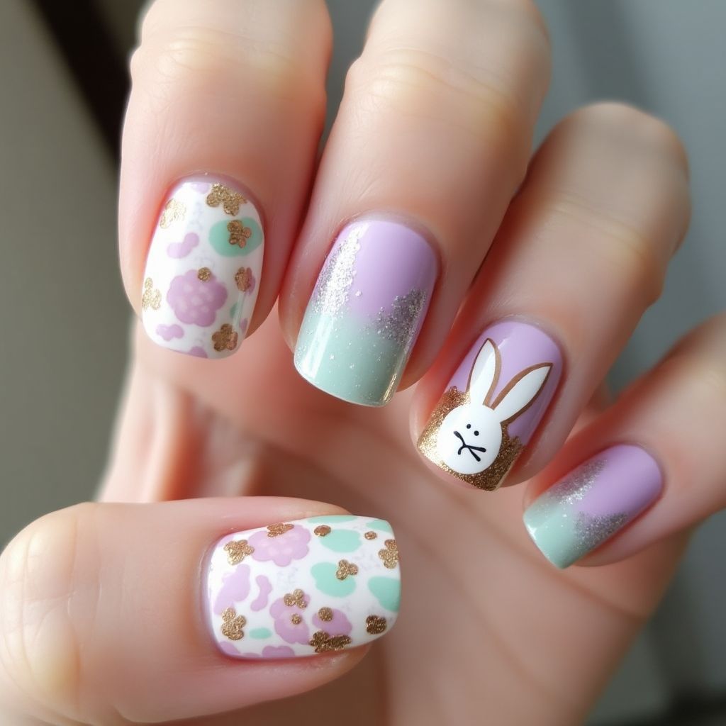 Easter Mermaid Powder Nail Design
