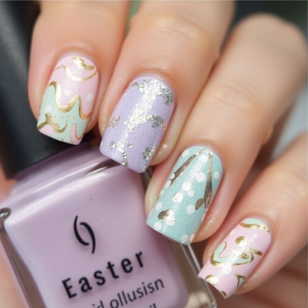 Easter Glitter Powder Nail Design