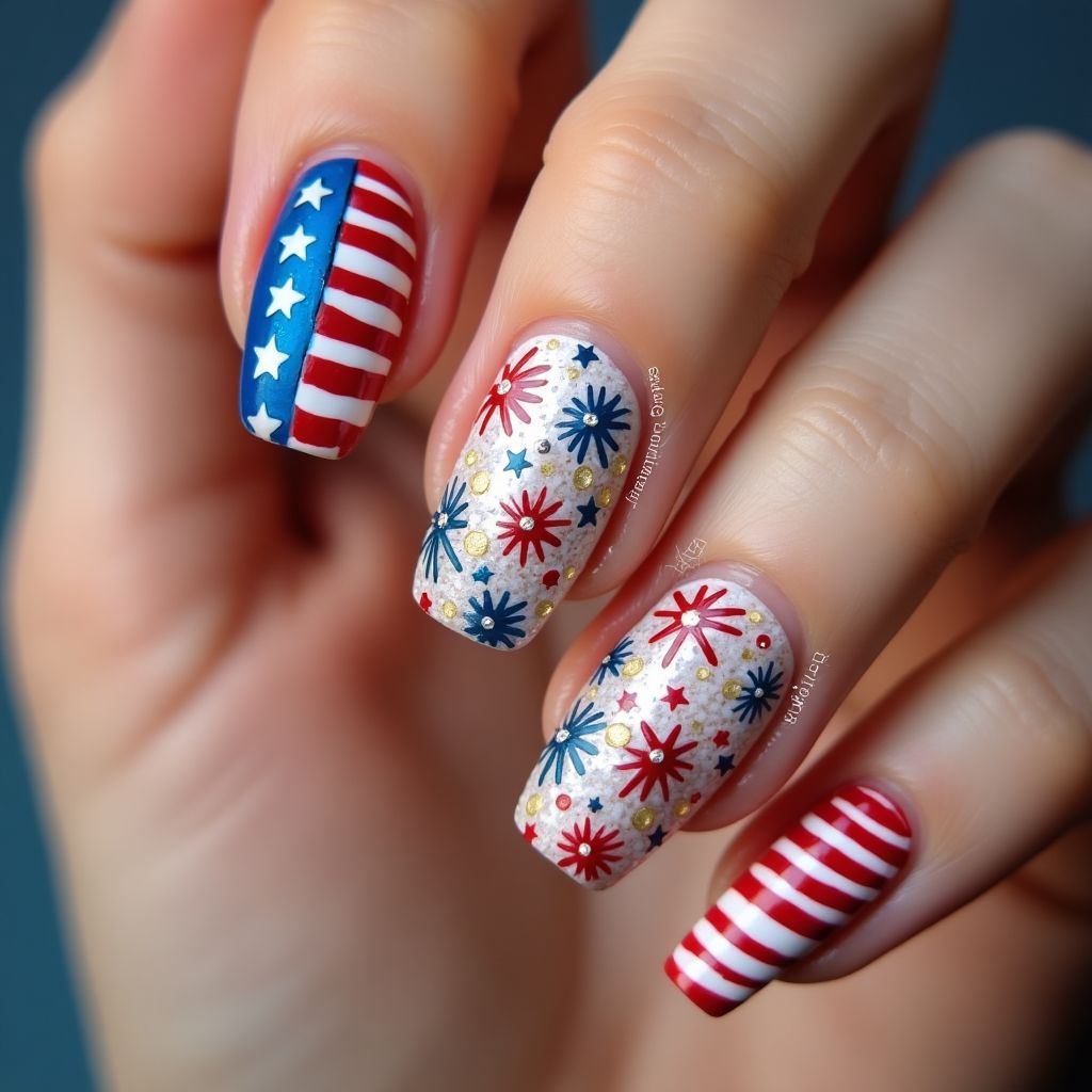 4th Of July Top Coat Nail Design