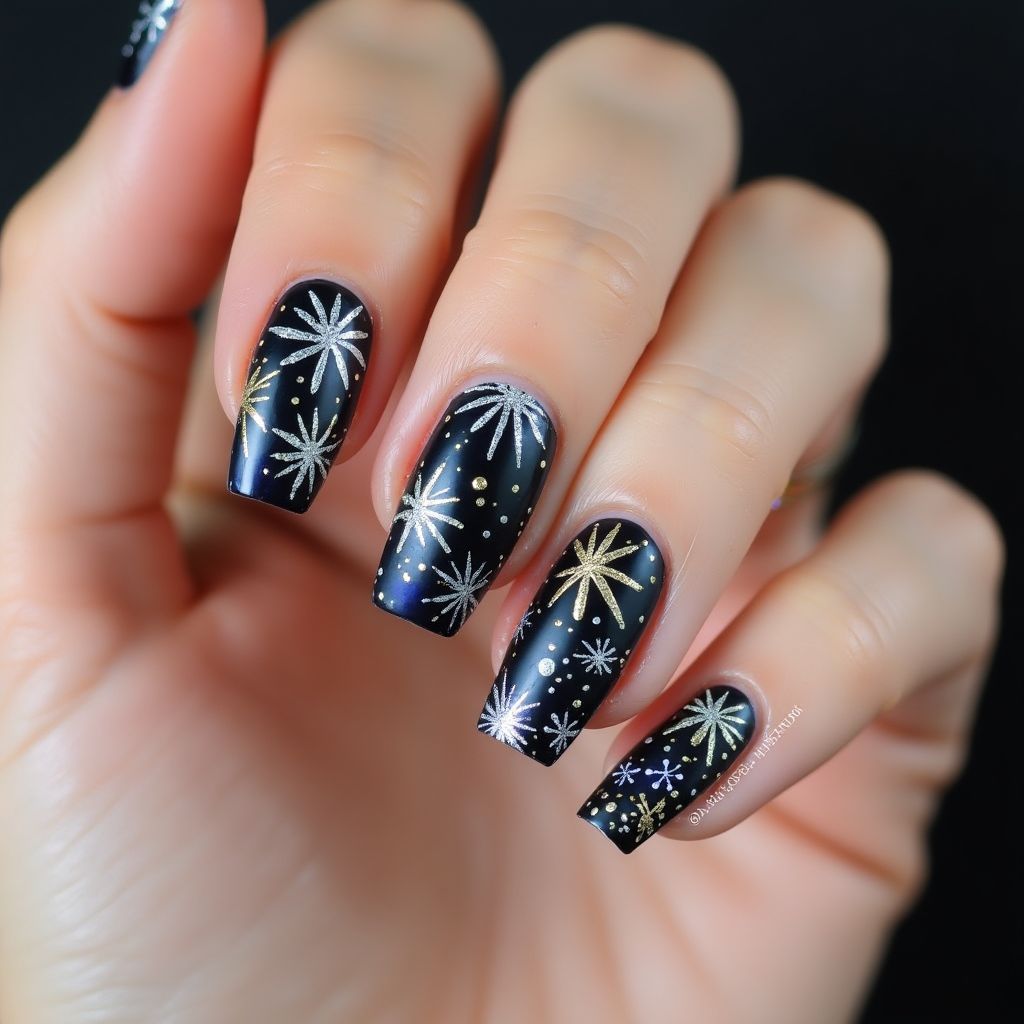 New Year Acrylic Powder Nail Design