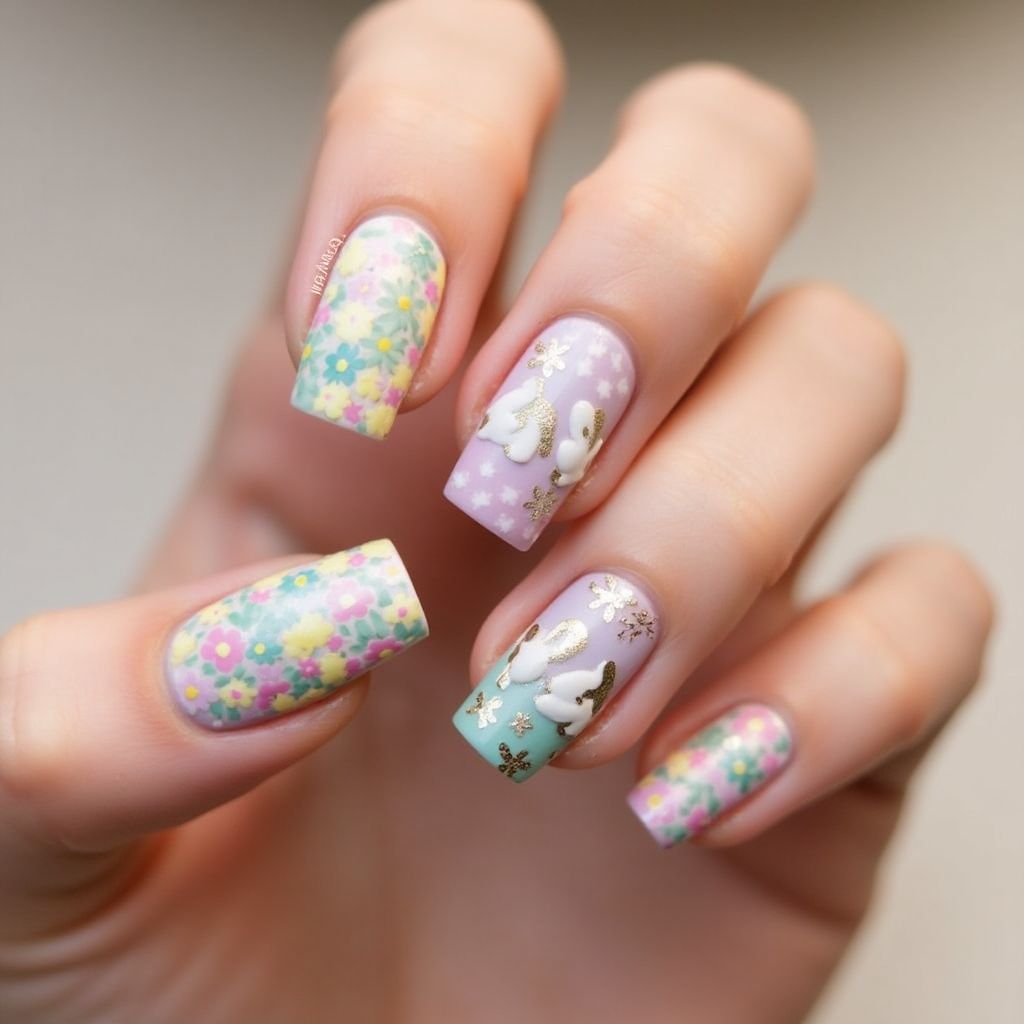Easter Acrylic Colors Nail Design