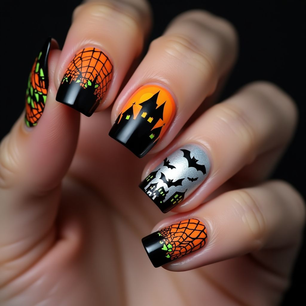 Halloween Glow In The Dark Polish Nail Design