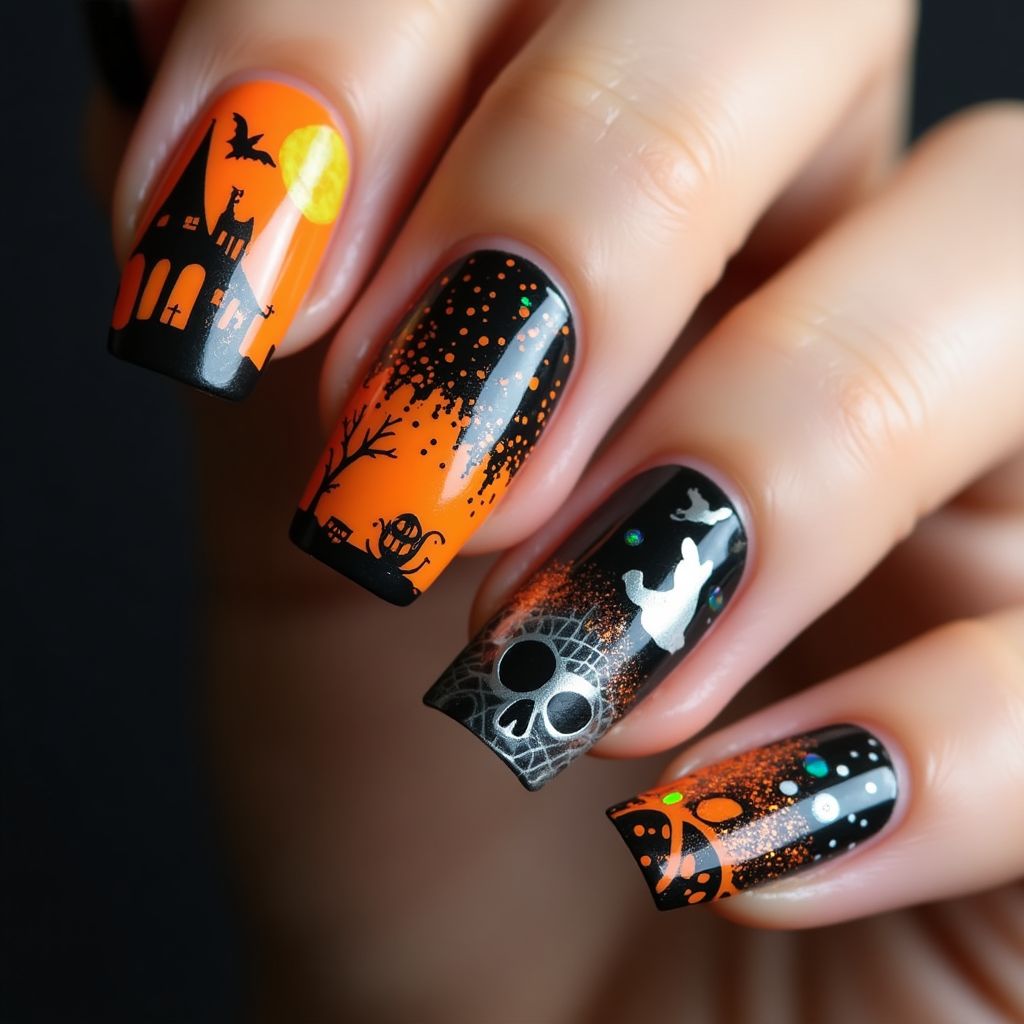 Halloween Chrome Powder Nail Design