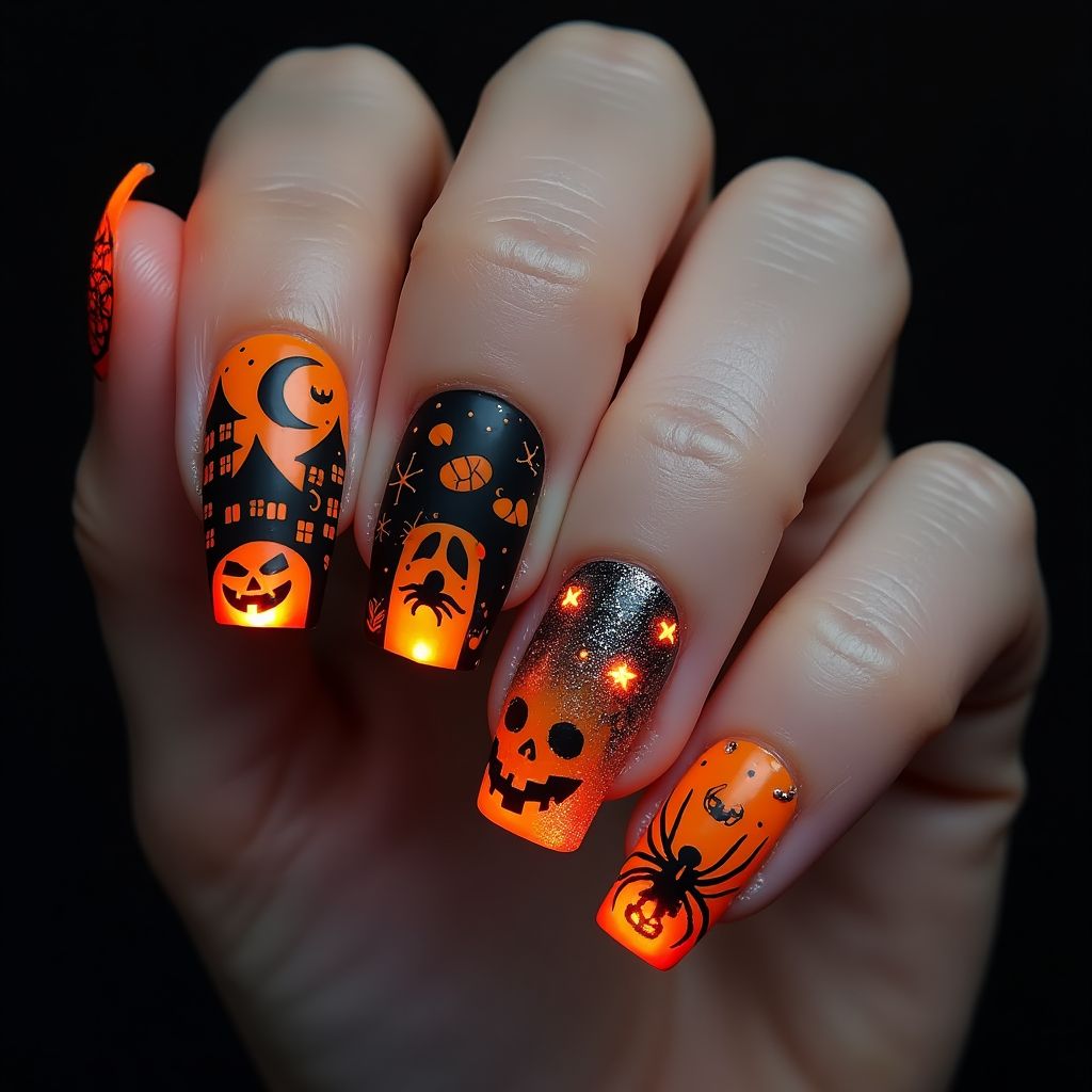 Halloween Glow In The Dark Polish Nail Design
