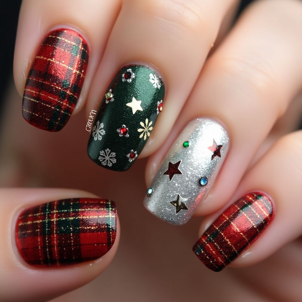 Christmas Chrome Powder Nail Design