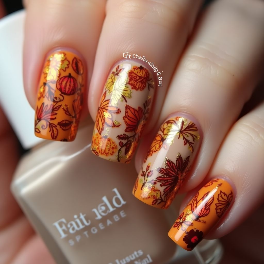 Thanksgiving Builder Gel Nail Design