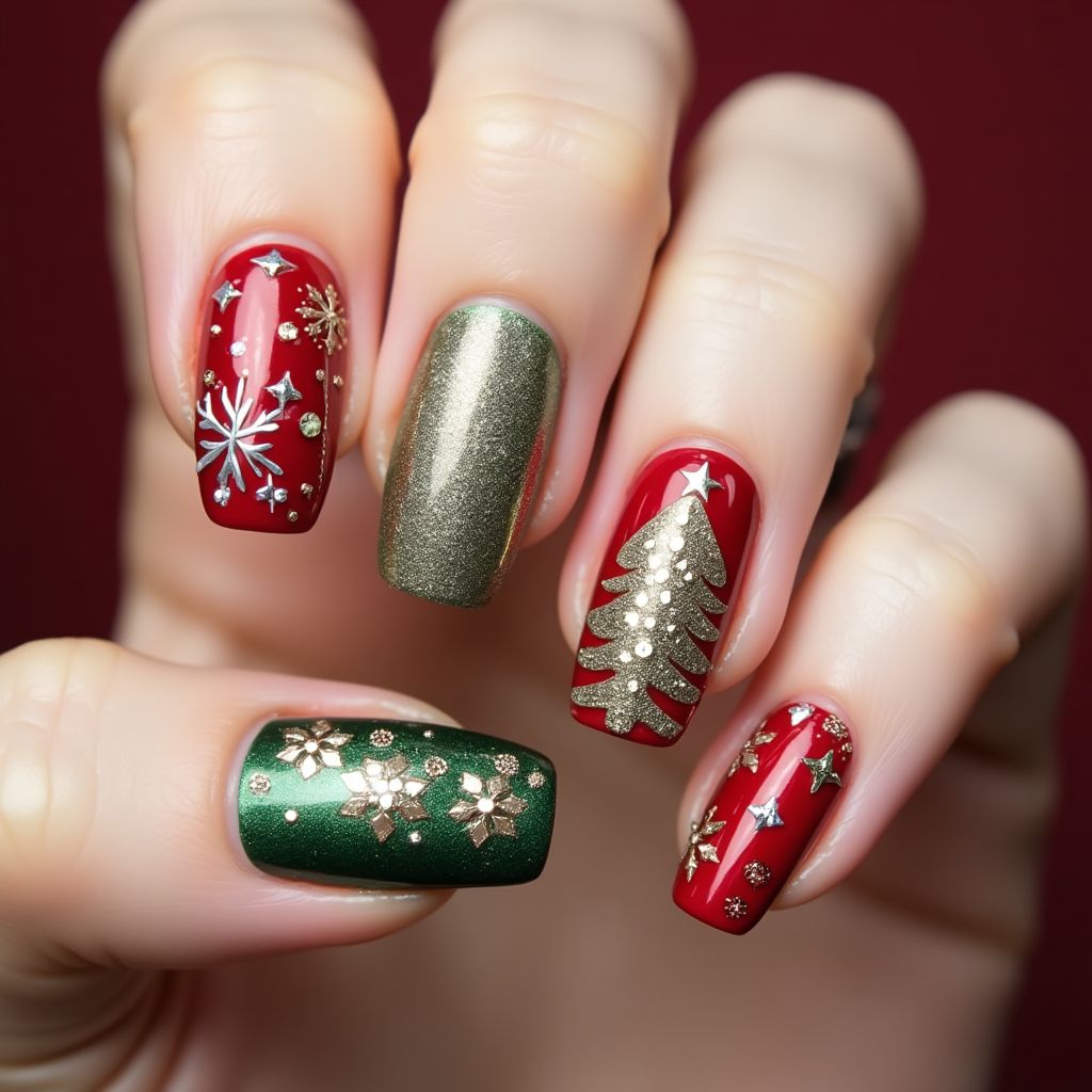 Christmas Glitter Powder Nail Design