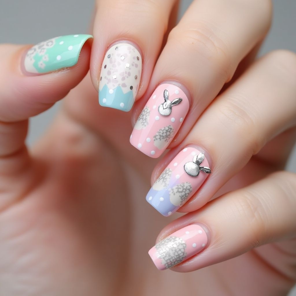 Easter Rhinestones Nail Design