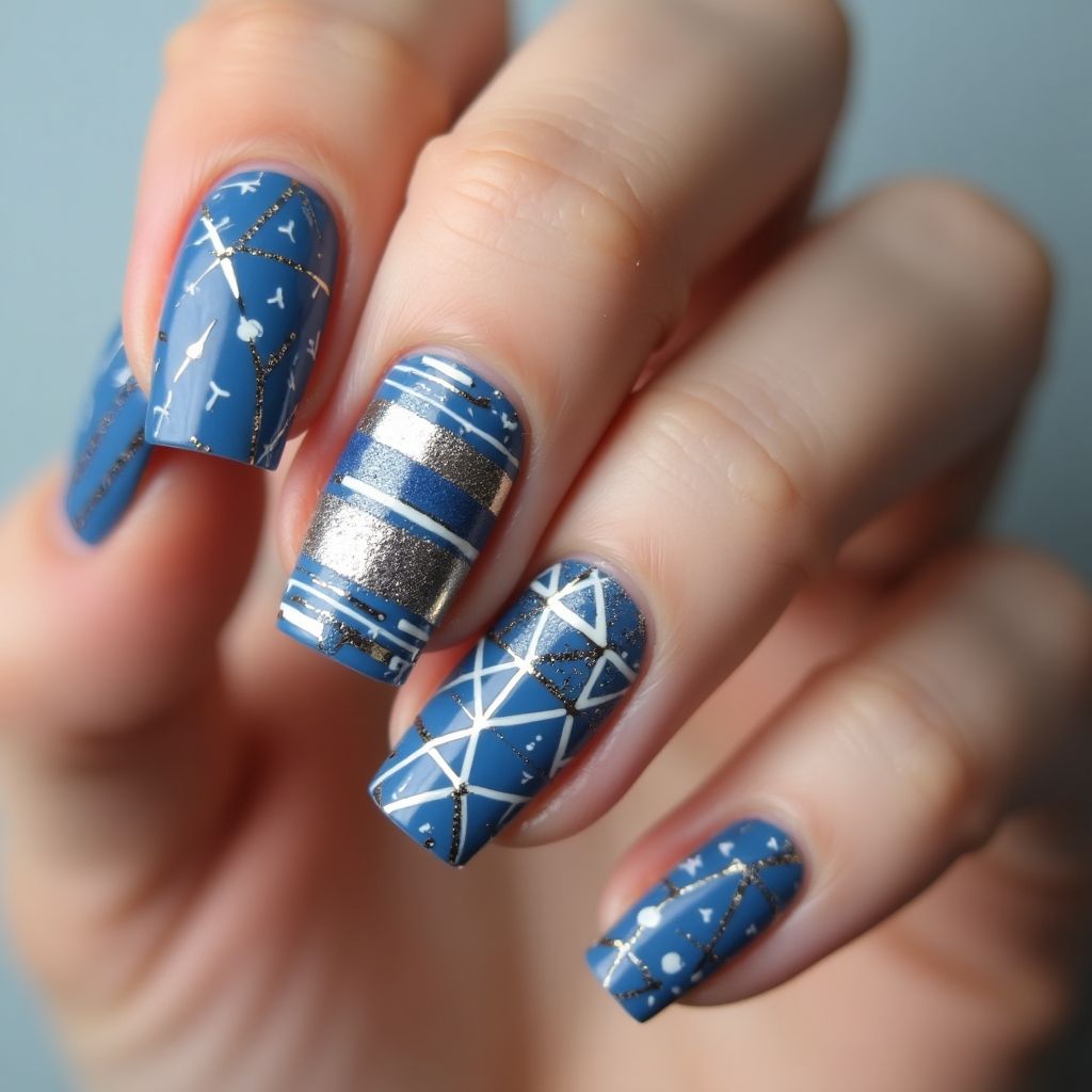 Hanukkah Striping Tape Nail Design