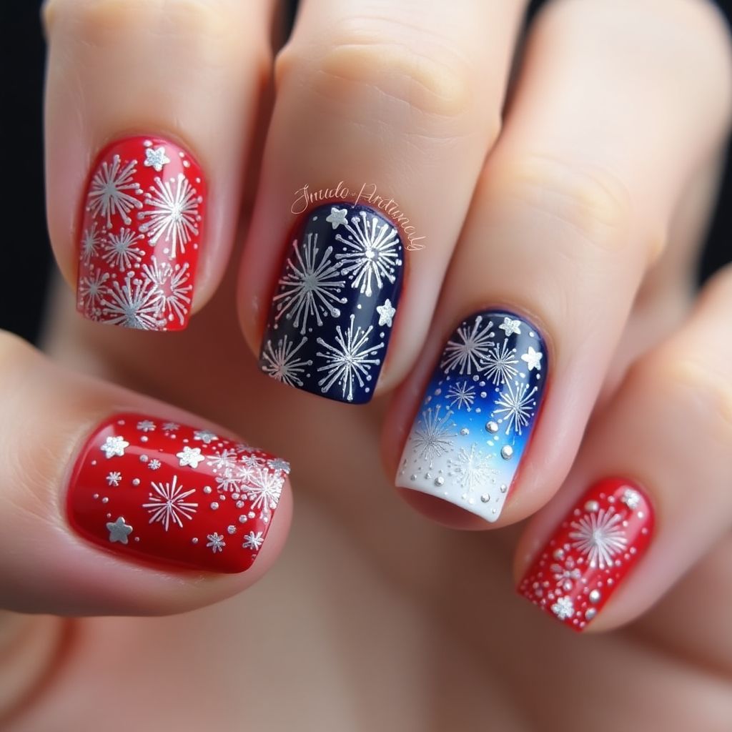 4th Of July Gel Polish Nail Design