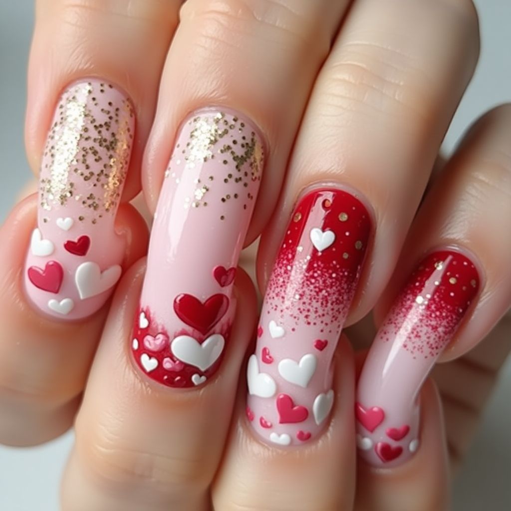 Valentine's Day Caviar Beads Nail Design