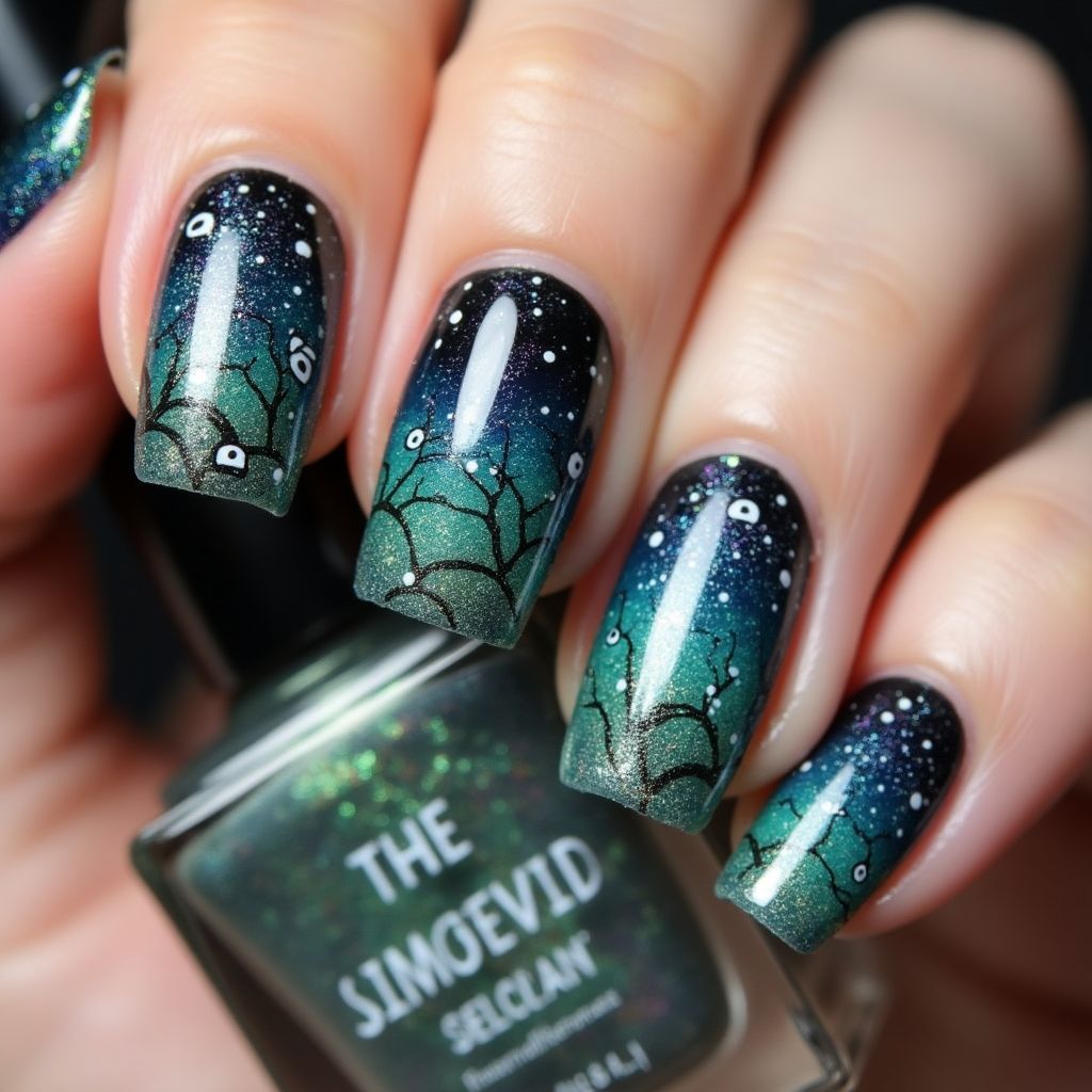 Halloween Mermaid Powder Nail Design