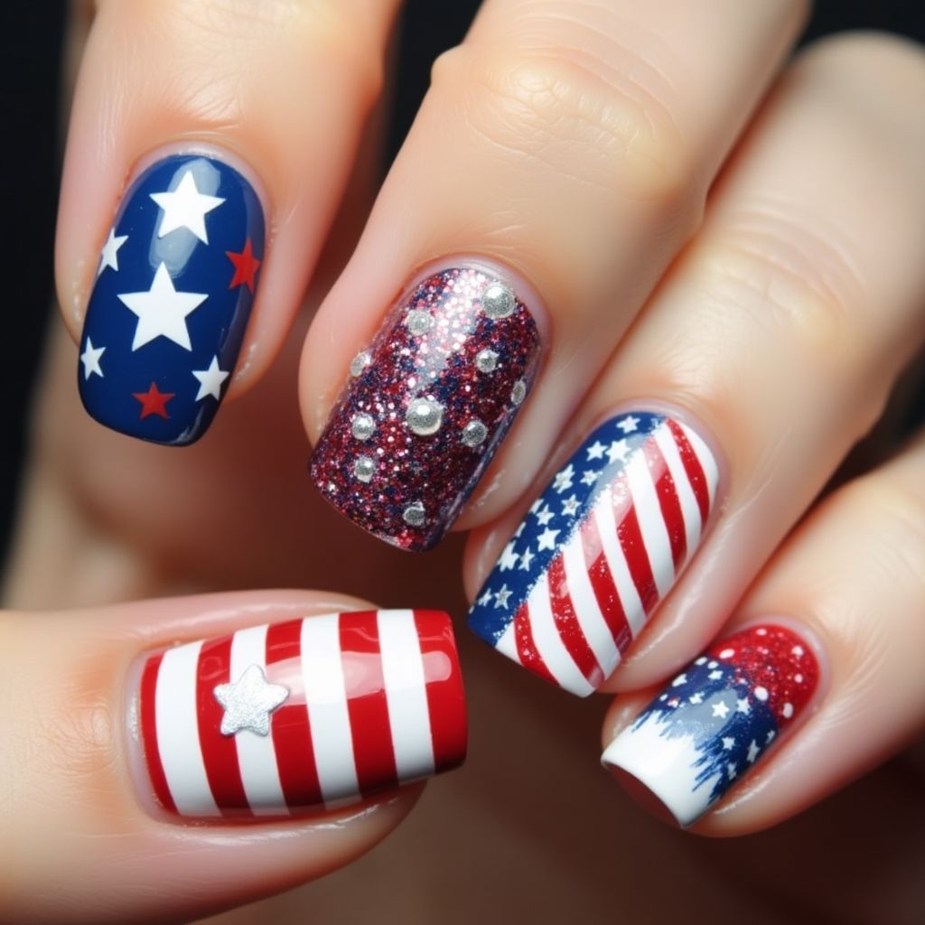 4th Of July Builder Gel Nail Design