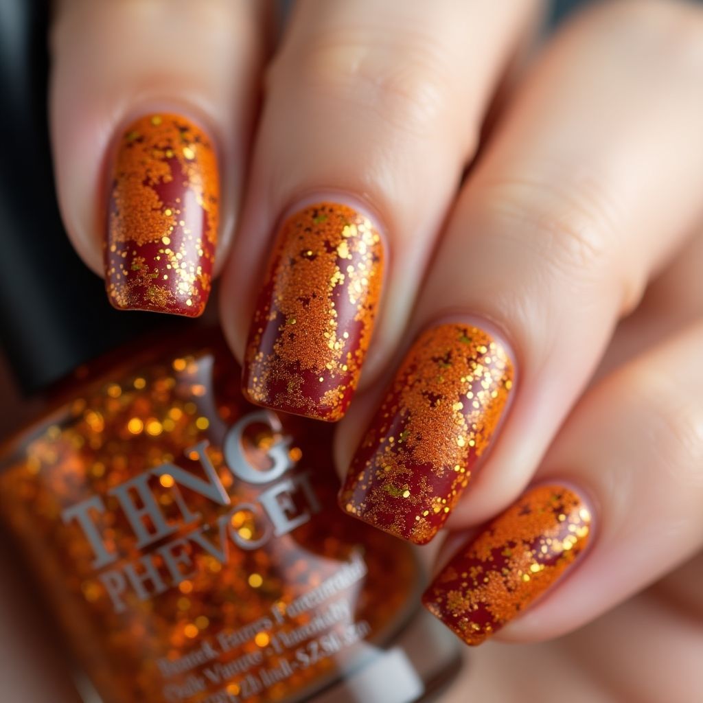 Thanksgiving Glitter Flakes Nail Design