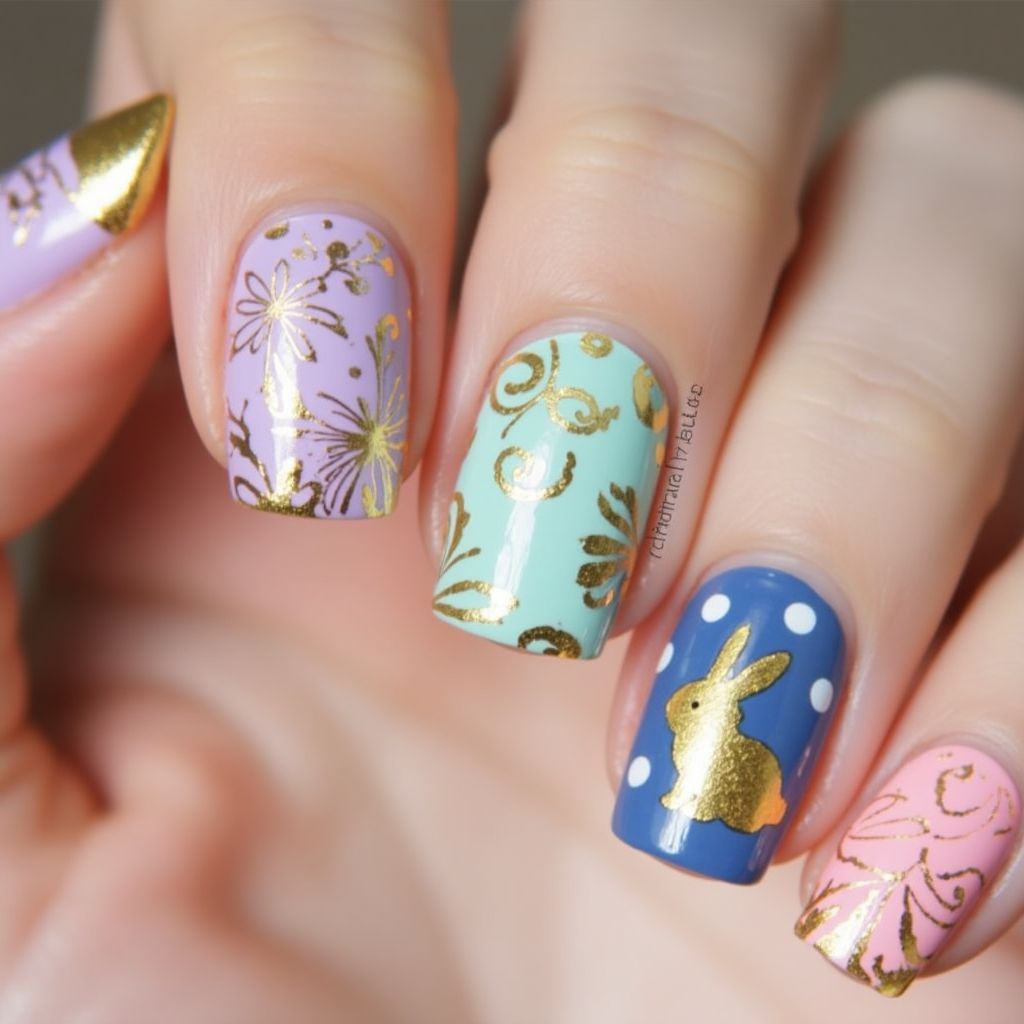 Easter Nail Foil Nail Design