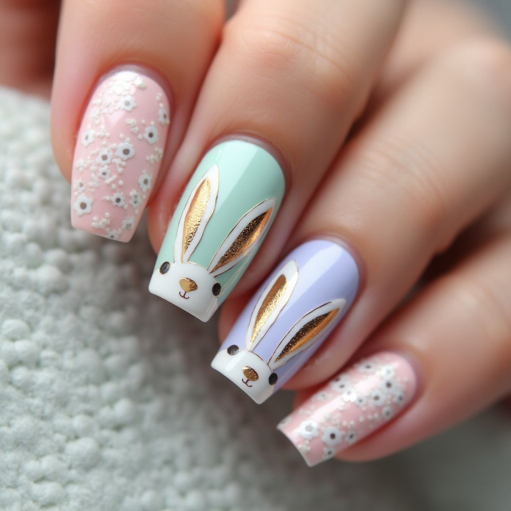 Easter Sequins Nail Design