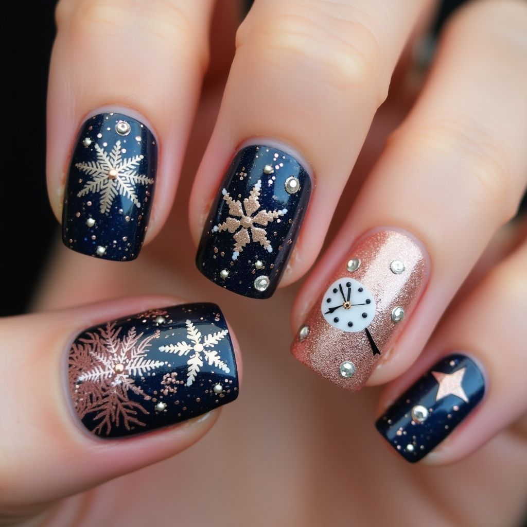 New Year Acrylic Colors Nail Design
