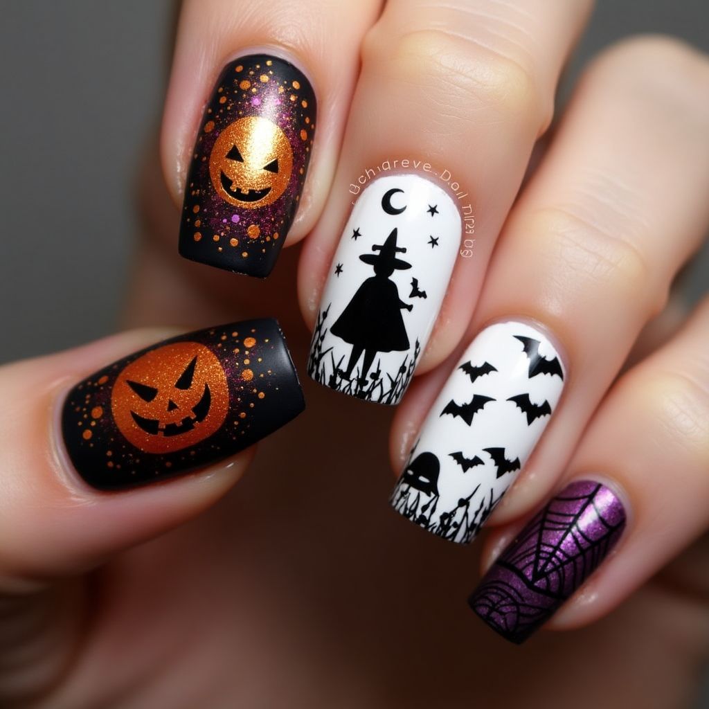Halloween Chrome Powder Nail Design