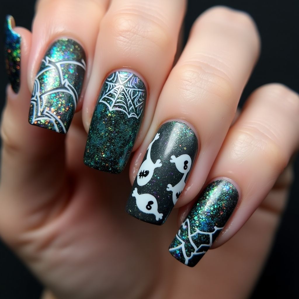 Halloween Mermaid Powder Nail Design