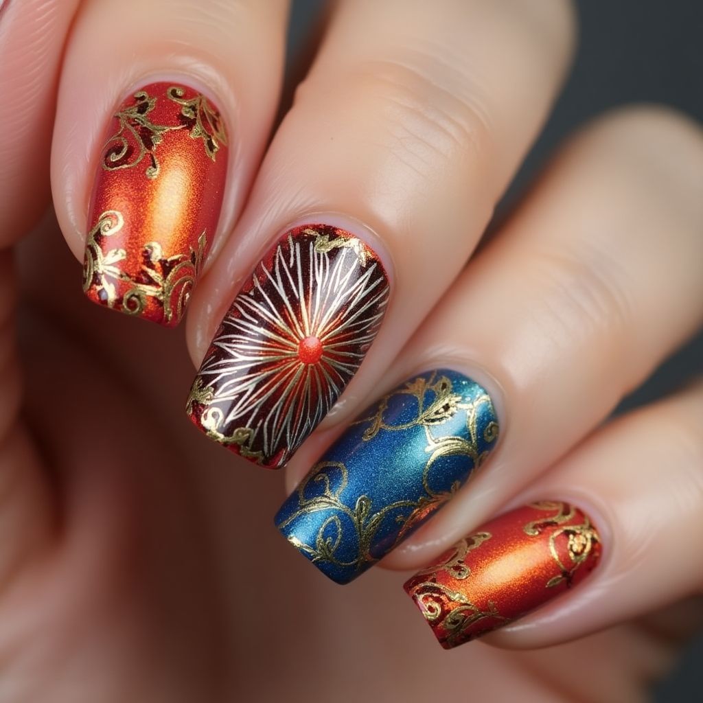 Diwali Color Changing Polish Nail Design