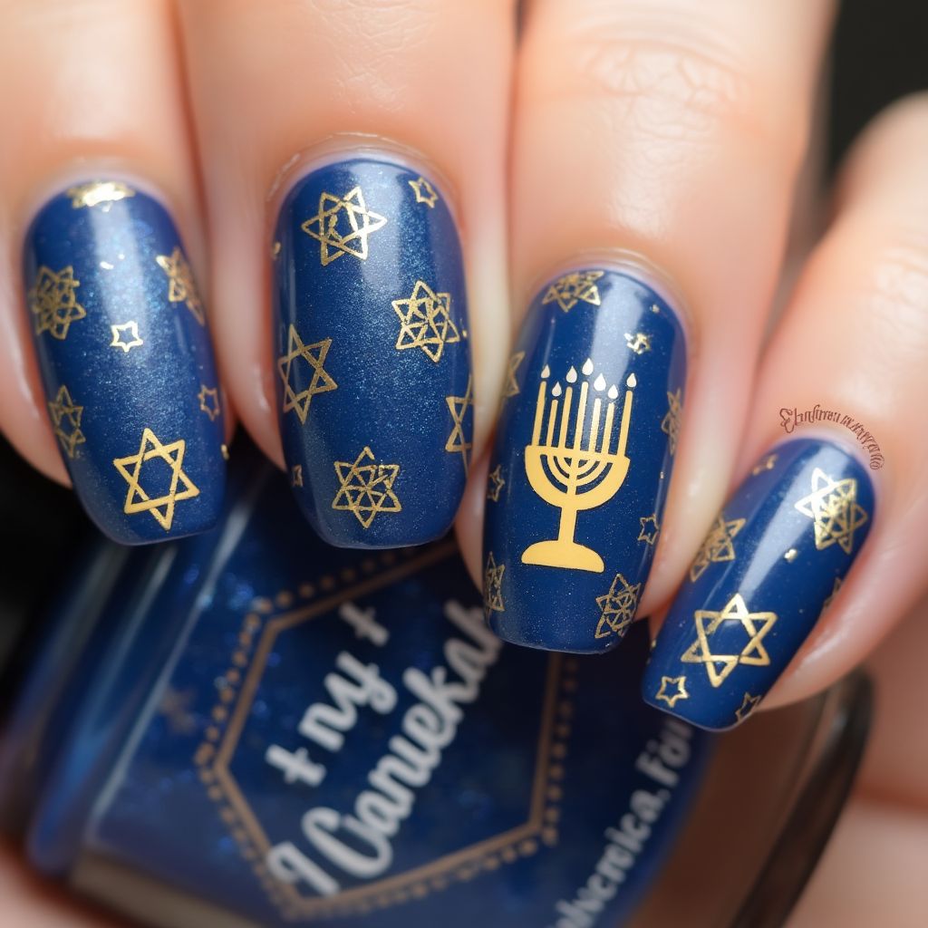 Hanukkah Nail Foil Nail Design