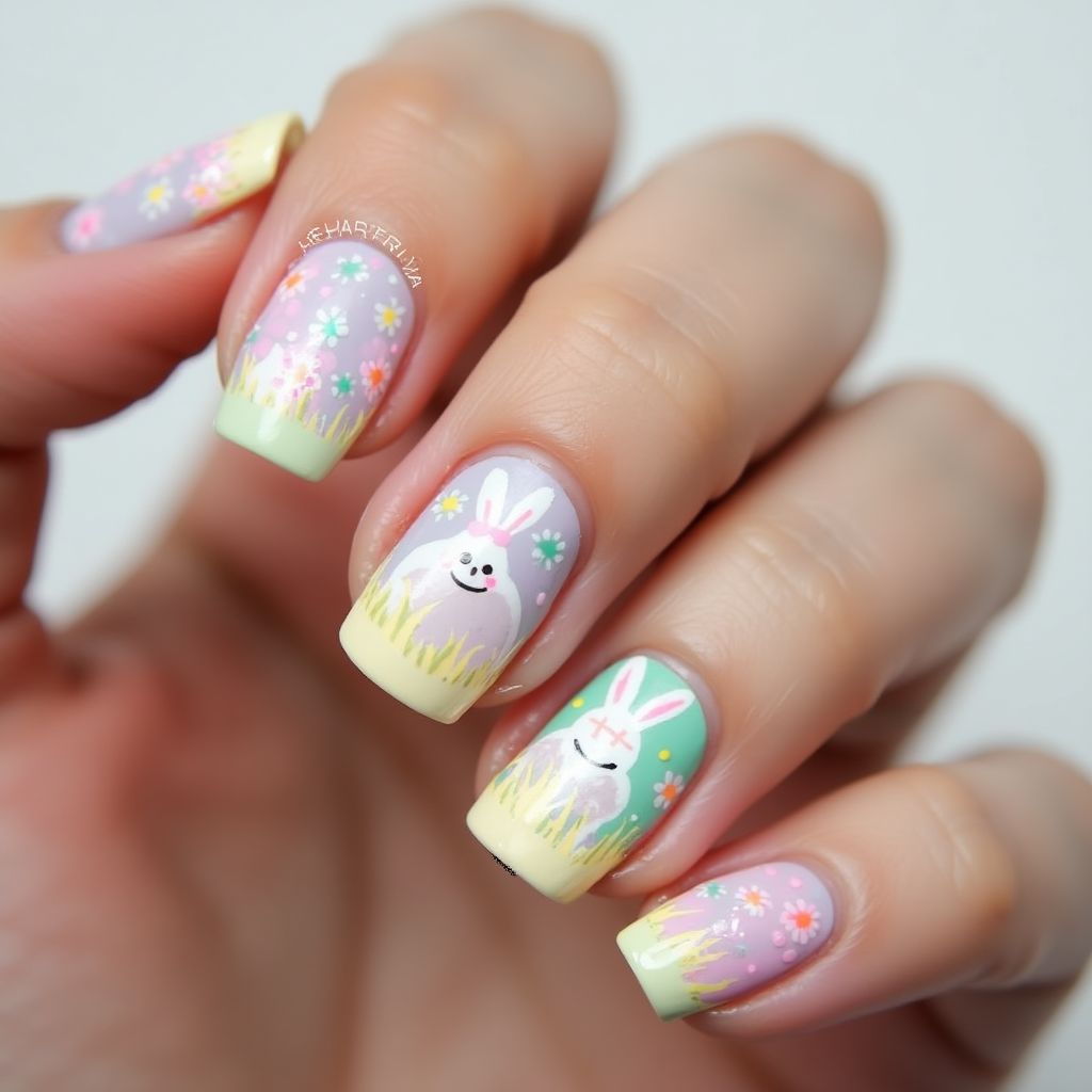 Easter Acrylic Colors Nail Design