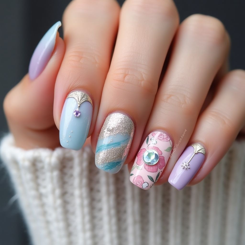 Mother's Day Mermaid Powder Nail Design