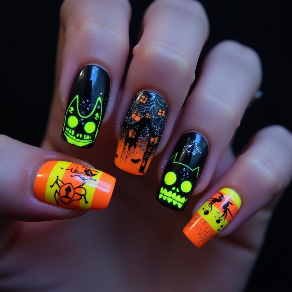 Halloween Glow In The Dark Polish Nail Design